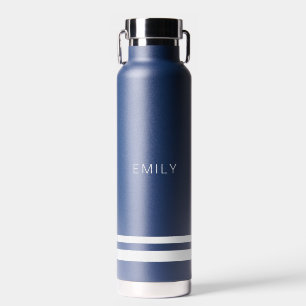 Bouteille D'eau Minimaliste Moderne Bleu Nuit Rayures Blanches