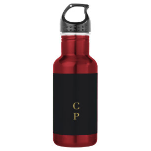 Bouteille D'eau Minimaliste Moderne Noir & Or Monogrammé