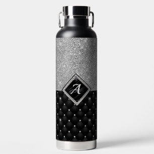Bouteille D'eau Minuscule cristal argent noir monogramme diamant é