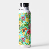 Bouteille D'eau Mix-fruit tropical, fleurs et feuilles en bleu (Plage)