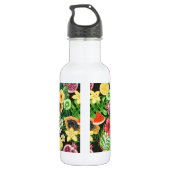 Bouteille D'eau Mix-fruits tropicaux, fleurs et feuilles en noir (Dos)