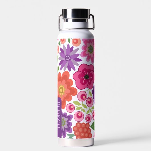 Bouteille D'eau Modèle floral Art plat tendance avec bloc de nom (Arrière)