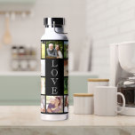 Bouteille D'eau Modern Love 10 Photo Collage noir<br><div class="desc">Un collage photo bouteille d'eau noire pour célébrer votre famille ou les autres que vous aimez. Personnalisez avec 10 photos. "LOVE" est écrit verticalement vers le milieu dans la typographie blanche ouverte.</div>