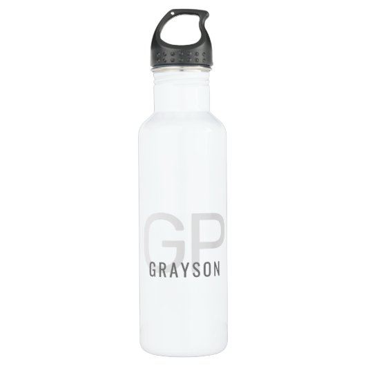 Bouteille D'eau Modern Monogram Name Gray White Personalized (Devant)