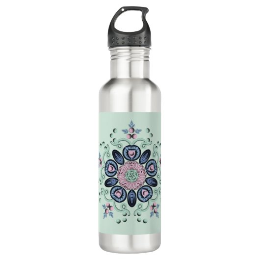 Bouteille D'eau Modern Turquoise & Pink Floral Mandala (Devant)