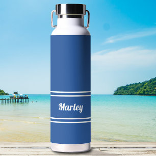 Bouteille D'eau Moderne Classique Élégant Bleu et Blanc Nom