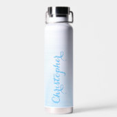 Bouteille D'eau Moderne Élégant Bleu Script Nom personnalisé Monog (Arrière)