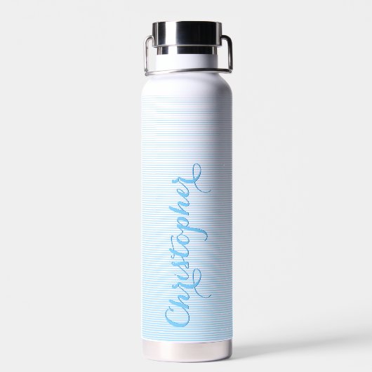 Bouteille D'eau Moderne Élégant Bleu Script Nom personnalisé Monog (Arrière)