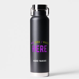 BOUTEILLE D'EAU MODERNE ET MODERNE PERSONNALISABLE NOIR VÉRIFIÉ