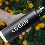 Bouteille D'eau Moderne minimaliste personnalisé<br><div class="desc">Nom personnalisé moderne ou bouteille d'eau monogramme. Texte blanc.</div>