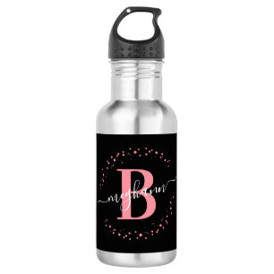 Bouteille D'eau Moderne monogramme de nom Black Pink pour fille