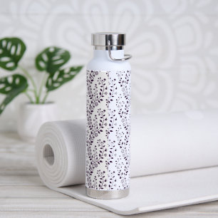 Bouteille D'eau Moderne motif floral boho prune blanc