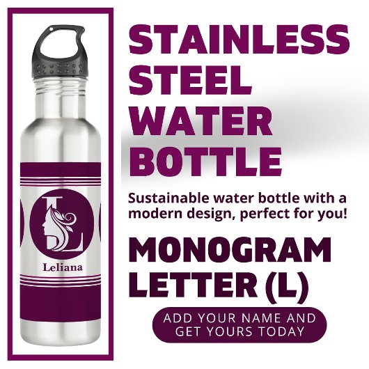 Bouteille D'eau Moderne Personnalisé Nom élégant Lettre Monogramme