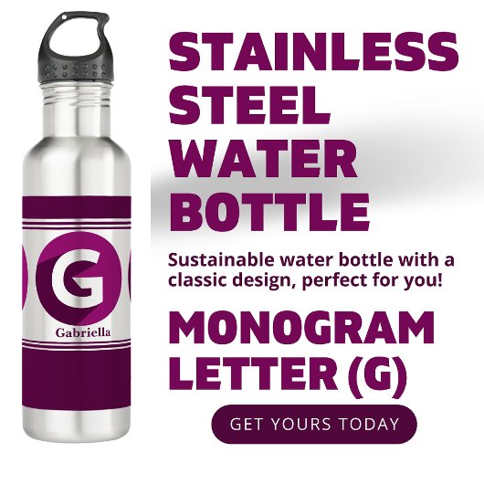 Bouteille D'eau Moderne Personnalisé Nom élégant Lettre Monogramme