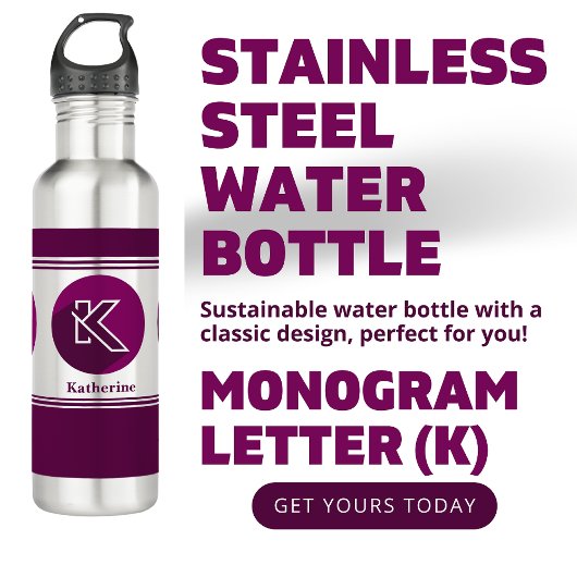 Bouteille D'eau Moderne Personnalisé Nom élégant Lettre monogramme