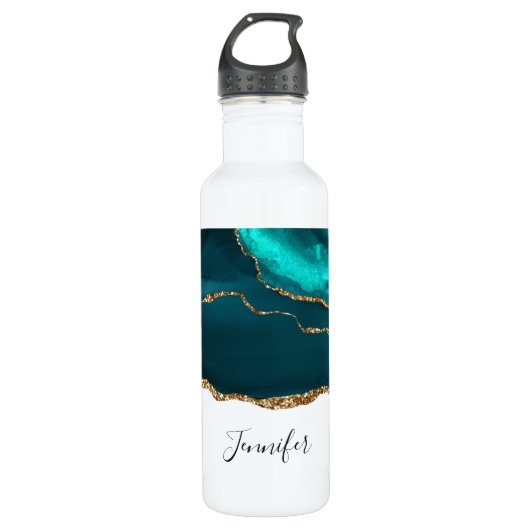 Bouteille D'eau Moderne Turquoise & Or Agate Pierre Conception abs (Devant)
