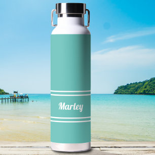 Bouteille D'eau Moderne Turquoise Vert minimaliste élégant Nom cla