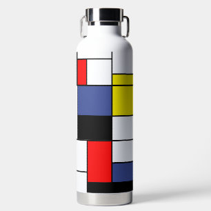 Bouteille D'eau Mondrian, art moderne minimaliste Couleur primaire