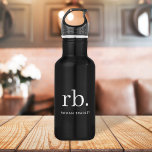 Bouteille D'eau Monogram Classic Elegant Minimum Black and White<br><div class="desc">A minimalist monogram design with large typographiy initials in a classic font with your name below on black background. Le Parfait Custom vend des accessoires !</div>