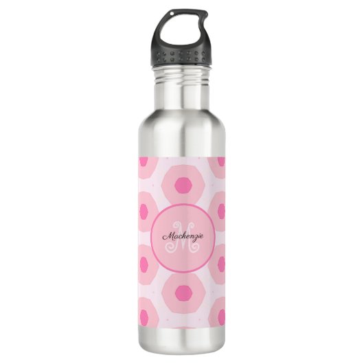 Bouteille D'eau Monogram de Pink Circle Dots (Devant)