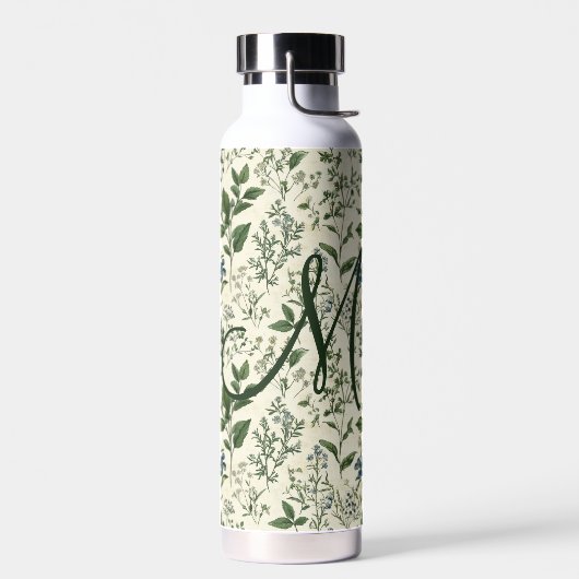 Bouteille D'eau Monogram Initial Sage Green Botanical Florals Gift (Gauche)