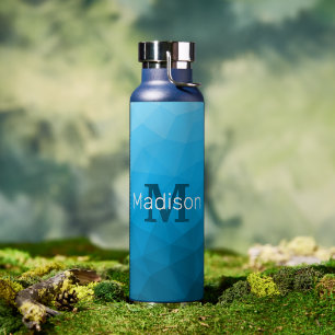 Bouteille D'eau Monogramme à motif géométrique en maille cyan bleu