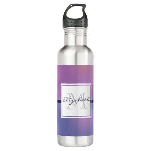 Bouteille D'eau Monogramme Abstrait moderne violet et rose (Devant)