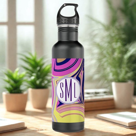 Bouteille D'eau Monogramme Abstrait rose et violet