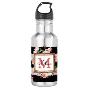 Bouteille D'eau Monogramme Antique Floral & Rayures