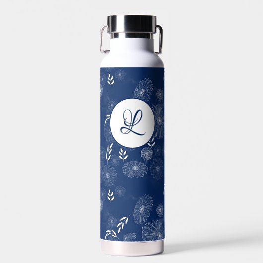 Bouteille D'eau Monogramme Belle Fleur sauvage Doodles Motif (Avant)