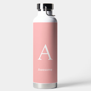 Bouteille D'eau Monogramme blanc élégant & texte sur fond rose cor