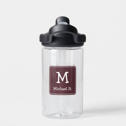 Bouteille D'eau Monogramme blanc et nom sur Dusty Burgundy (Salle de sport)