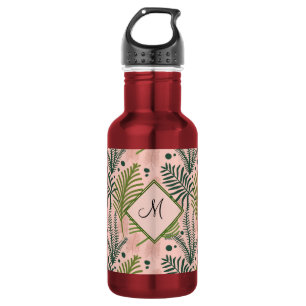 Bouteille D'eau Monogramme Botanique De La Nature Florale Rose Él