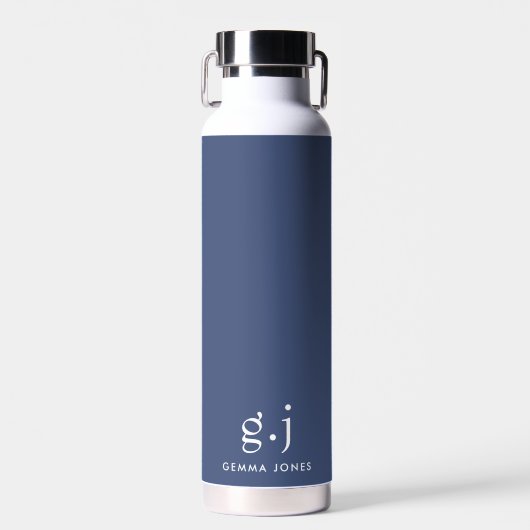 Bouteille D'eau Monogramme Classic Élégant Minimal Dusty Bleu Blan (Avant)