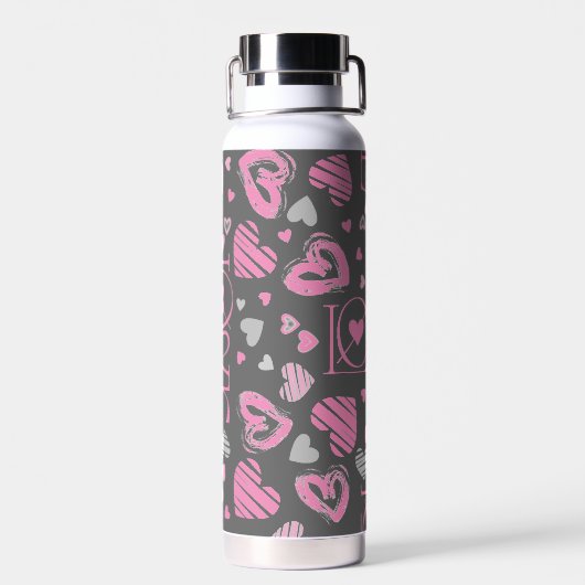 Bouteille D'eau Monogramme Coeurs roses Aimer Saint Valentin (Arrière)
