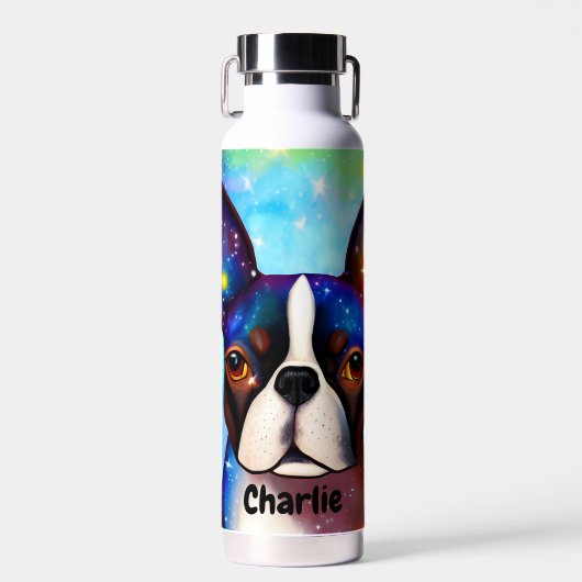 Bouteille D'eau Monogramme cosmique de Boston Terrier (Avant)