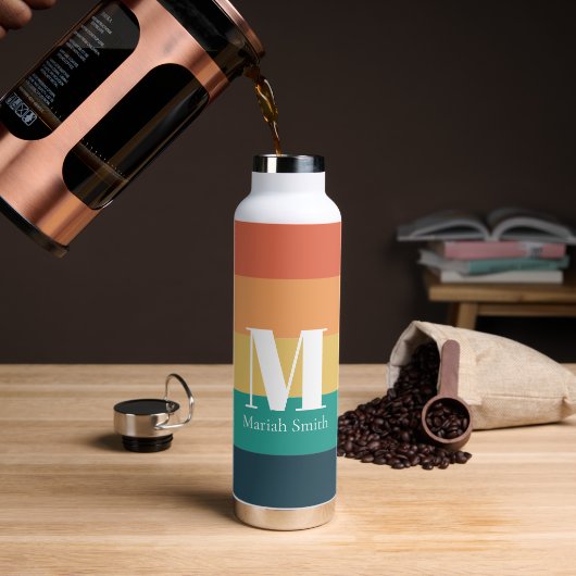 Bouteille D'eau Monogramme Couleurs rétro simples avec nom et init (Gym)
