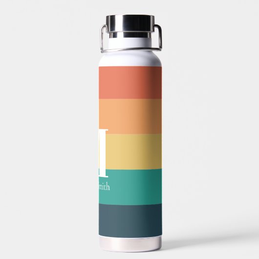 Bouteille D'eau Monogramme Couleurs rétro simples avec nom et init (Arrière)