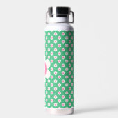 Bouteille D'eau Monogramme Custom Retro Daisis rose et vert (Arrière)