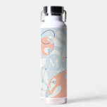 Bouteille D'eau Monogramme d'art botanique Abstrait moderne<br><div class="desc">Art botanique Abstrait dans les tons pastel de bleu et pêche personnalisée avec l'initiale.</div>