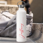 Bouteille D'eau Monogramme de calligraphie rose simple<br><div class="desc">Une bouteille d'eau en acier inoxydable de nom simple et mignonne. Ajoutez votre nom et faites-le le vôtre.</div>