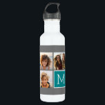Bouteille D'eau Monogramme de collection de photos Turquoise et gr<br><div class="desc">Utilisez 3 photos carrés pour créer un cadeau unique et personnel. Ou vous pouvez garder le chiot hipster et faire un gardien branché. Si vous avez besoin d'ajuster les images,  cliquez sur l'outil personnaliser pour apporter des modifications.</div>