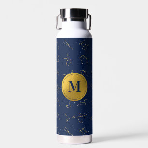 Bouteille D'eau Monogramme de constellations de Zodiac bleu or et 