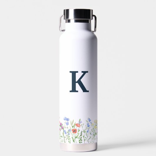 Bouteille D'eau Monogramme de fleur sauvage à l'aquarelle (Avant)