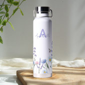 Bouteille D'eau Monogramme de fleurs sauvages violettes