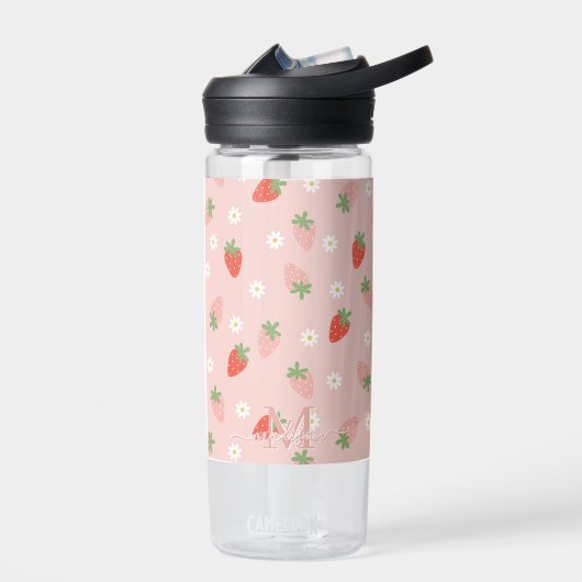 Bouteille D'eau Monogramme de fraises roses et rouges (Gauche)