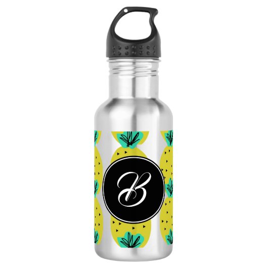 Bouteille D'eau Monogramme de gribouillis géométriques d'ananas (Devant)