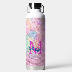 Bouteille D'eau monogramme de la fausse parties scintillant rose u
