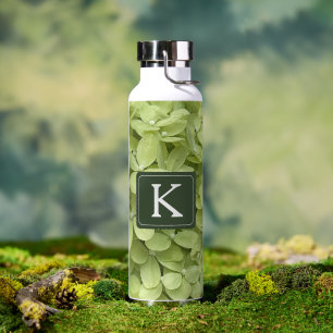 Bouteille D'eau Monogramme de mariage floral d'hortensia vert