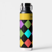 Bouteille D'eau Monogramme de Motif de diamant géométrique noir et (Avant)